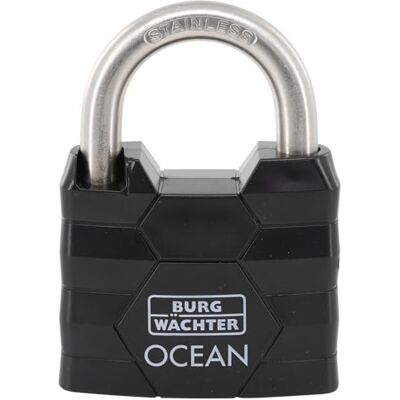 BURG-WÄCHTER Vorhängeschloss, Vorhangschloss mit 2 Schlüsseln, 8 mm Bügelstärke, Seewasserfest, Massiver Messingkörper, Doppelt Verriegelt, Ocean 490 Ni 50 SB, Schwarz BURG-WÄCHTER Vorhängeschloss, Vorhangschloss mit 2 Schlüsseln, 8 mm Bügelstärke, Seewasserfest, Massiver Messingkörper, Doppelt Verriegelt, Ocean 490 Ni 50 SB, Schwarz