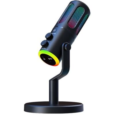 Pesderty Professionelles Gaming-Mikrofon mit Ständer, RGB, USB, Kabelgebundenes Kondensatormikrofon für PC, Laptop, Streaming, Podcast, Karaoke Pesderty Professionelles Gaming-Mikrofon mit Ständer, RGB, USB, Kabelgebundenes Kondensatormikrofon für PC, Laptop, Streaming, Podcast, Karaoke