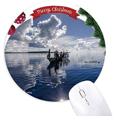 Ocean Water Blue Boat People Picture Round Rubber Mouse Pad Christmas Tree Mat Ocean Water Blue Boat People Picture Round Rubber Mouse Pad Christmas Tree Mat