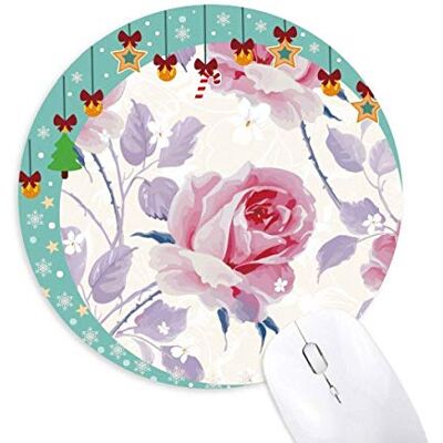 Pink Rose Drawing Art Plant Mouse Pad Jingling Bell Round Rubber Mat Pink Rose Drawing Art Plant Mouse Pad Jingling Bell Round Rubber Mat