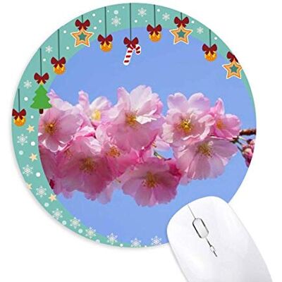Blue Sky Pink Beautiful Flowers Mouse Pad Jingling Bell Round Rubber Mat Blue Sky Pink Beautiful Flowers Mouse Pad Jingling Bell Round Rubber Mat