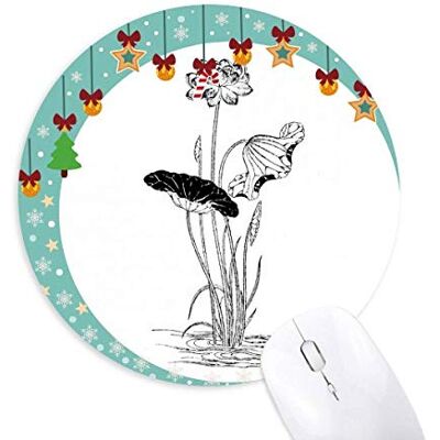 Lotus Flower Water Black White Plant Mouse Pad Jingling Bell Round Rubber Mat Lotus Flower Water Black White Plant Mouse Pad Jingling Bell Round Rubber Mat