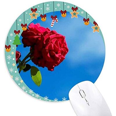 Blue Sky Red Roses Green Leaves Mouse Pad Jingling Bell Round Rubber Mat Blue Sky Red Roses Green Leaves Mouse Pad Jingling Bell Round Rubber Mat