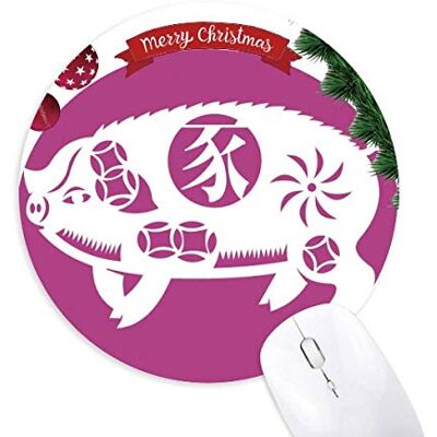 Jahr der Schweinetiere China Zodiac Pattern Round Rubber Maus Pad Weihnachtsbaum Mat Jahr der Schweinetiere China Zodiac Pattern Round Rubber Maus Pad Weihnachtsbaum Mat