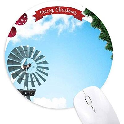 Windmühle White Clouds Blue Sky Round Rubber Maus Pad Weihnachtsbaum Mat Windmühle White Clouds Blue Sky Round Rubber Maus Pad Weihnachtsbaum Mat