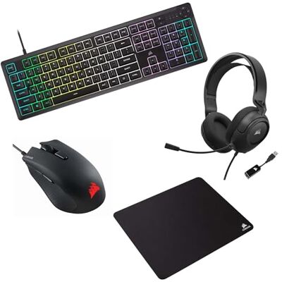 Corsair K55 Core Tastatur + Harley RGB Pro Mouse + HS35 v2 Surround Kopfhörer + MM100 Mousepad Bundle Gaming Corsair K55 Core Tastatur + Harley RGB Pro Mouse + HS35 v2 Surround Kopfhörer + MM100 Mousepad Bundle Gaming