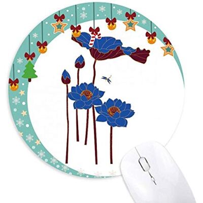 Blue Lotus Leaf Lotus Flower Dragonfly Plant Mouse Pad Jingling Bell Round Rubber Mat Blue Lotus Leaf Lotus Flower Dragonfly Plant Mouse Pad Jingling Bell Round Rubber Mat