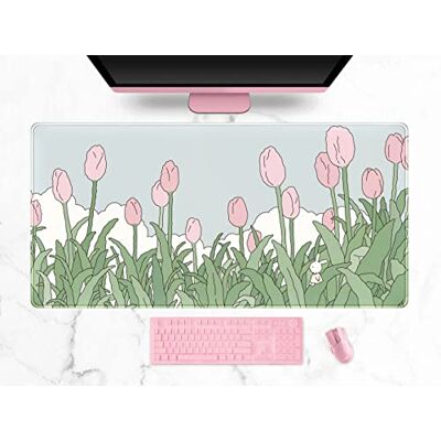 DSKGSJH WatercolorTulip Erweitertes Gaming-Mauspad XXL Kawaii-Anime-Schreibtischmatte, Rosa und Grün Großes Komplettes Schreibtisch-Mauspad für Kabellose Maus, Tastaturmatte Mit Genähten Kanten DSKGSJH WatercolorTulip Erweitertes Gaming-Mauspad XXL Kawaii-Anime-Schreibtischmatte, Rosa und Grün Großes Komplettes Schreibtisch-Mauspad für Kabellose Maus, Tastaturmatte Mit Genähten Kanten