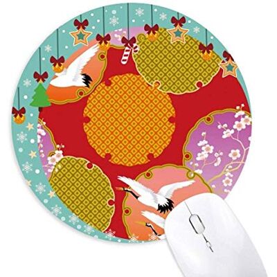 Japan Art Japanese Style Crane Mouse Pad Jingling Bell Round Rubber Mat Japan Art Japanese Style Crane Mouse Pad Jingling Bell Round Rubber Mat