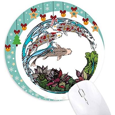 Carp Lotus Blatt Muster Geometrie Maus Pad Jingling Bell Rund Gummi Mat Carp Lotus Blatt Muster Geometrie Maus Pad Jingling Bell Rund Gummi Mat