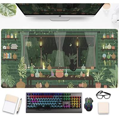 DSKGSJH Niedliche regnerische Nacht-Schreibtischmatte, grüne Pflanzen, Schreibtischunterlage, Anime schwarze Katze, Kawaii, großes Gaming-Mauspad, Laptop-Tastaturpad für Frauen, Schreibtisch 80x40 cm DSKGSJH Niedliche regnerische Nacht-Schreibtischmatte, grüne Pflanzen, Schreibtischunterlage, Anime schwarze Katze, Kawaii, großes Gaming-Mauspad, Laptop-Tastaturpad für Frauen, Schreibtisch 80x40 cm
