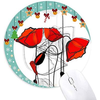 Red Flowers Abstract Art Line Painting Corn Poppy Mouse Pad Jingling Bell Round Rubber Mat Red Flowers Abstract Art Line Painting Corn Poppy Mouse Pad Jingling Bell Round Rubber Mat