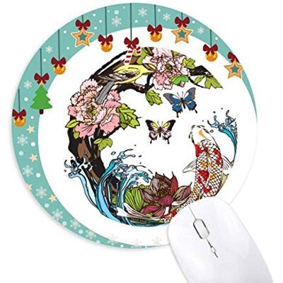Carp Bird Lotus Muster Geometrie Maus Pad Jingling Bell Round Rubber Mat Carp Bird Lotus Muster Geometrie Maus Pad Jingling Bell Round Rubber Mat