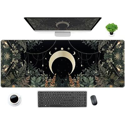 DCJJM Niedliche grüne Waldblätter-Schreibtischunterlage, skurrilen Mond, XL, groß, erweitertes Gaming-Mauspad mit genähten Kanten, Computer-Laptop-Tastatur, Mauspad, Schreibtischunterlage, 80 x 30 cm, DCJJM Niedliche grüne Waldblätter-Schreibtischunterlage, skurrilen Mond, XL, groß, erweitertes Gaming-Mauspad mit genähten Kanten, Computer-Laptop-Tastatur, Mauspad, Schreibtischunterlage, 80 x 30 cm,