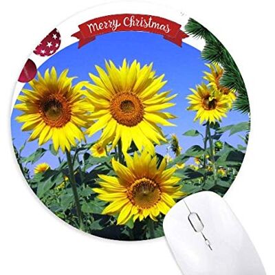 Sunshine Flowers Sunflowers Blue Sky Round Rubber Mouse Pad Christmas Tree Mat Sunshine Flowers Sunflowers Blue Sky Round Rubber Mouse Pad Christmas Tree Mat