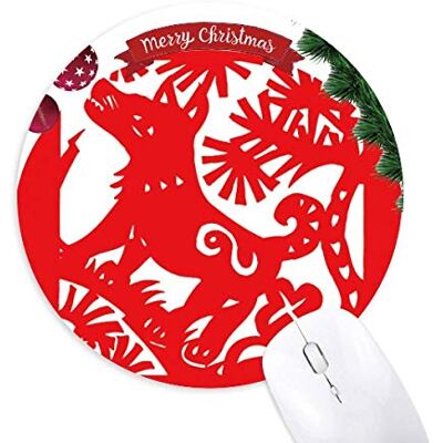 Papiergeschnitten Hund China Zodiac Rund Gummi Maus Pad Weihnachtsbaum Mat Papiergeschnitten Hund China Zodiac Rund Gummi Maus Pad Weihnachtsbaum Mat
