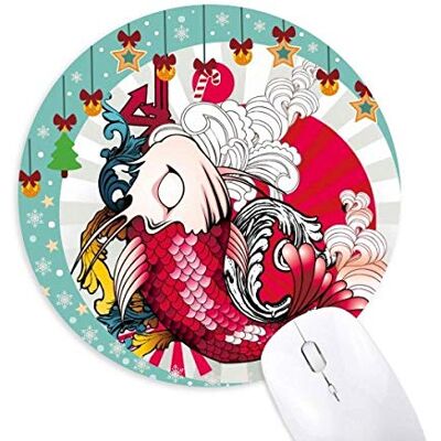ART Fish Koi Japan Pattern Mouse Pad Jingling Bell Round Rubber Mat ART Fish Koi Japan Pattern Mouse Pad Jingling Bell Round Rubber Mat