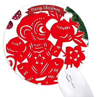 Zodiac Monkey Paperscut Chinese Flowers Round Rubber Mouse Pad Christmas Tree Mat Zodiac Monkey Paperscut Chinese Flowers Round Rubber Mouse Pad Christmas Tree Mat
