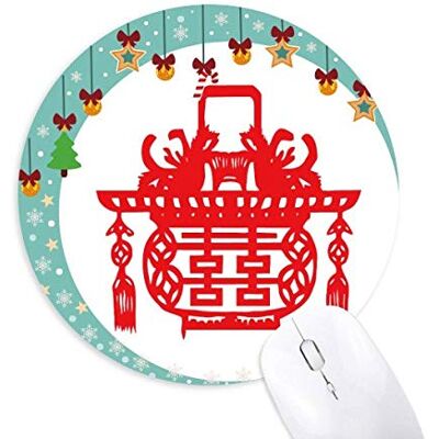 Chinesische rote Laterne Lotus Muster Maus Pad Jingling Bell Round Rubber Mat Chinesische rote Laterne Lotus Muster Maus Pad Jingling Bell Round Rubber Mat