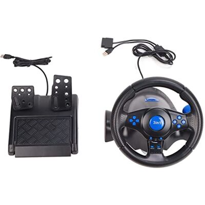 cigemay Rennspiel-Lenkrad mit Pedalen, Kompatibel mit PS3/PS2/PC, 3-in-1-Rennlenkrad, USB-Vibrationslenkrad, 180-Grad-Drehung des Rennspiel-Lenkrads cigemay Rennspiel-Lenkrad mit Pedalen, Kompatibel mit PS3/PS2/PC, 3-in-1-Rennlenkrad, USB-Vibrationslenkrad, 180-Grad-Drehung des Rennspiel-Lenkrads