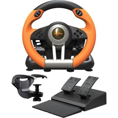 PXN V3 Pro Gaming Lenkrad mit Pedalen 180°, Vibrationsfeedback, Integrierter Schalthebel, Paddle Schaltung Lenkrad für PC, PS4, PS3, Xbox und N Switch Orange PXN V3 Pro Gaming Lenkrad mit Pedalen 180°, Vibrationsfeedback, Integrierter Schalthebel, Paddle Schaltung Lenkrad für PC, PS4, PS3, Xbox und N Switch Orange
