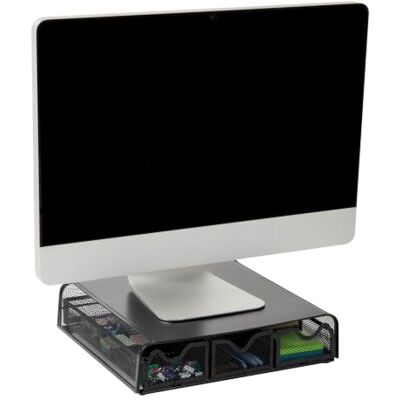 Mind Reader Monitor Stand, Ventilated Laptop Riser, Desktop Organizer, Storage, Metal Mesh, 13.25" L x 12.5" W x 3" H, Black Mind Reader Monitor Stand, Ventilated Laptop Riser, Desktop Organizer, Storage, Metal Mesh, 13.25" L x 12.5" W x 3" H, Black