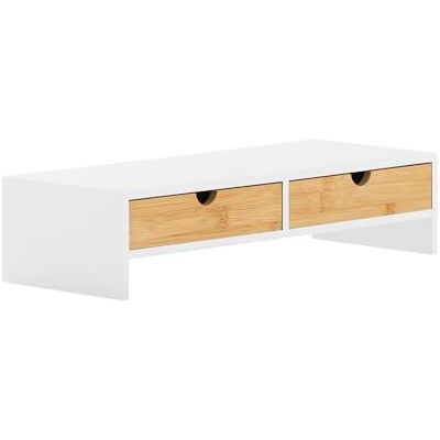 SoBuy Schreibtisch Organizer mit 2 Schubladen Monitorständer 47x11x18cm Monitor Halterung mit Schubladen, Monitorerhöhung für Ergonomisches Arbeiten, 10 kg Tragkraft, Weiß-Natur, BBF02-WN SoBuy Schreibtisch Organizer mit 2 Schubladen Monitorständer 47x11x18cm Monitor Halterung mit Schubladen, Monitorerhöhung für Ergonomisches Arbeiten, 10 kg Tragkraft, Weiß-Natur, BBF02-WN
