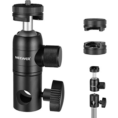 NEEWER Lichtstativ Adapter mit Cold Shoe und 1/4" Schraube, Mini Kugelkopf Wendbare Montageplatte für Kamera Monitor Ringlicht, passend für Flachkopf, Boom Arm, C Stand, max. Traglast 22lb/10kg NEEWER Lichtstativ Adapter mit Cold Shoe und 1/4" Schraube, Mini Kugelkopf Wendbare Montageplatte für Kamera Monitor Ringlicht, passend für Flachkopf, Boom Arm, C Stand, max. Traglast 22lb/10kg