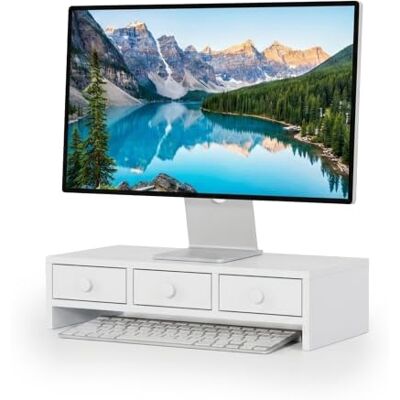 Relaxdays Monitorständer, 3 Schubladen, HxBxT: 12,5 x 51 x 24 cm, MDF, weiß Monitorerhöhung Schreibtisch, PC Ständer Relaxdays Monitorständer, 3 Schubladen, HxBxT: 12,5 x 51 x 24 cm, MDF, weiß Monitorerhöhung Schreibtisch, PC Ständer