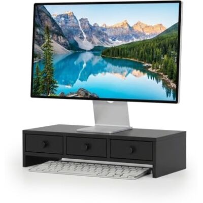 Relaxdays Monitorständer, 3 Schubladen, HxBxT: 12,5 x 51 x 24 cm, schwarz MDF, Monitorerhöhung Schreibtisch, PC Ständer Relaxdays Monitorständer, 3 Schubladen, HxBxT: 12,5 x 51 x 24 cm, schwarz MDF, Monitorerhöhung Schreibtisch, PC Ständer