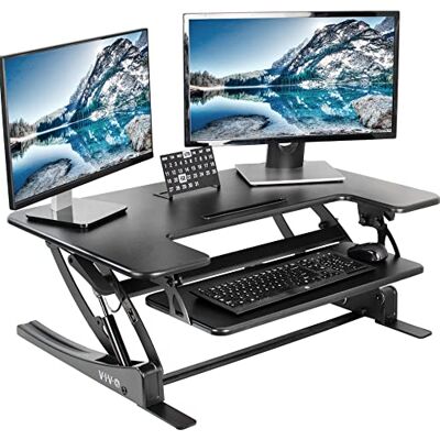 VIVO 91 cm höhenverstellbarer Stehpult-Konverter, schnelle Sitz-Steh-Tischplatte für Zwei Monitore, Schwarz, DESK-V000V VIVO 91 cm höhenverstellbarer Stehpult-Konverter, schnelle Sitz-Steh-Tischplatte für Zwei Monitore, Schwarz, DESK-V000V
