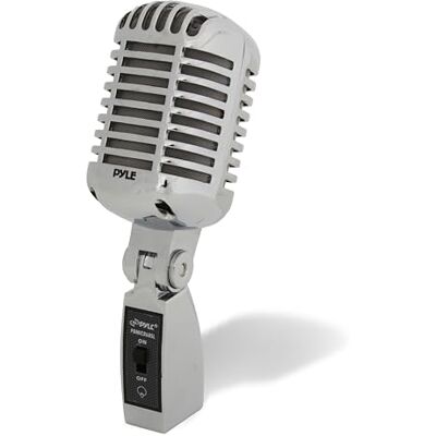 Pyle Dynamisches Mikrofon, Klassisches Retro Vintage Style- Mic, Mikrofon, Gesangmikrofon- mit 4.88m XLR Kabel- Kompatibel mit universellem Ständer, Für Live-Auftritte & Studioaufnahmen, Silber Pyle Dynamisches Mikrofon, Klassisches Retro Vintage Style- Mic, Mikrofon, Gesangmikrofon- mit 4.88m XLR Kabel- Kompatibel mit universellem Ständer, Für Live-Auftritte & Studioaufnahmen, Silber