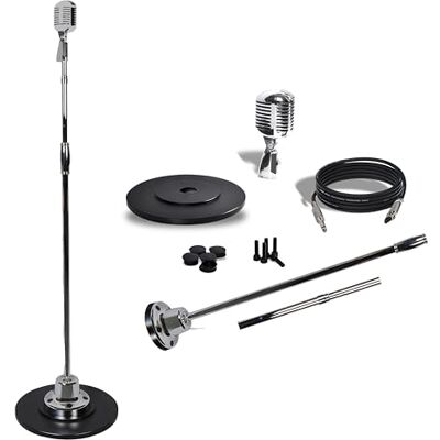 Pyle Retro Mikrofon Set mit Mikrofonständer– Vintage Microphone Set with Microphone Stand, Mic Stand– Rockabilly Dynamisches Mikrofon als Standmikrofon mit Mikrofonhalter, Swing Ständer & XLR Kabel 5m Pyle Retro Mikrofon Set mit Mikrofonständer– Vintage Microphone Set with Microphone Stand, Mic Stand– Rockabilly Dynamisches Mikrofon als Standmikrofon mit Mikrofonhalter, Swing Ständer & XLR Kabel 5m