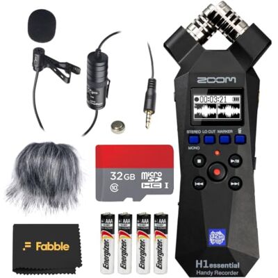 Zoom H1essential Handliches Recorder-Set mit professionellem Lavalier-Kondensatormikrofon, 32 GB microSDHC-Karte, pelziger Mikrofon-Windschutzscheibe, 4 AAA-Alkaline-Batterien und mehr Zoom H1essential Handliches Recorder-Set mit professionellem Lavalier-Kondensatormikrofon, 32 GB microSDHC-Karte, pelziger Mikrofon-Windschutzscheibe, 4 AAA-Alkaline-Batterien und mehr