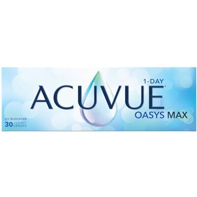 Acuvue OASYS MAX 1-Day Tageskontaktlinsen – Helfen dabei, das Gefühl von müden & trockenen Augen zu reduzieren – 30 Tageskontaktlinsen mit -6.00 dpt und BC 8.5 – UV Schutz & angenehmes Tragegefühl Acuvue OASYS MAX 1-Day Tageskontaktlinsen – Helfen dabei, das Gefühl von müden & trockenen Augen zu reduzieren – 30 Tageskontaktlinsen mit -6.00 dpt und BC 8.5 – UV Schutz & angenehmes Tragegefühl
