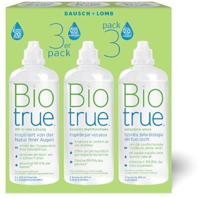 Bausch + Lomb Biotrue All-in-One Kontaktlinsenreiniger, 3 x 300 ml, 3 Behälter Bausch + Lomb Biotrue All-in-One Kontaktlinsenreiniger, 3 x 300 ml, 3 Behälter