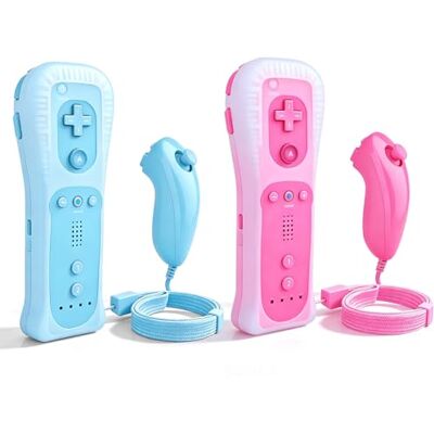 Nintendo Keltorio 2er Set Wii-Fernbedienung Gamecontroller: Wii-Controller-Remote mit Nunchuck, Nunchuk Controller für Wii Vernbedinung Remote Plus Ersatz Kontroller Jostick Game Handle (Rosa + Blau) Nintendo Keltorio 2er Set Wii-Fernbedienung Gamecontroller: Wii-Controller-Remote mit Nunchuck, Nunchuk Controller für Wii Vernbedinung Remote Plus Ersatz Kontroller Jostick Game Handle (Rosa + Blau)