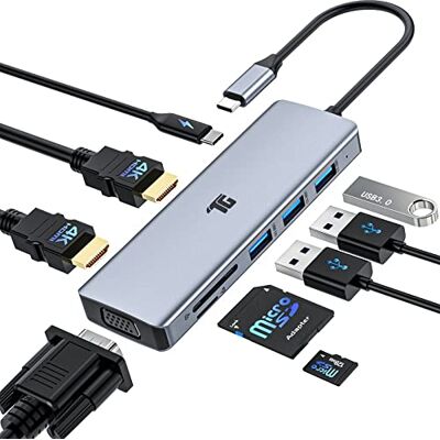 Tiergrade USB C Hub, USB C Adapter, 9 in 1 Triple Display Collage Display Typ C Adapter mit 2 4K HDMI, VGA, PD 3.0, USB 3.0 und TF/SD Kartenleser für MacBook und Typ-C Laptops Tiergrade USB C Hub, USB C Adapter, 9 in 1 Triple Display Collage Display Typ C Adapter mit 2 4K HDMI, VGA, PD 3.0, USB 3.0 und TF/SD Kartenleser für MacBook und Typ-C Laptops