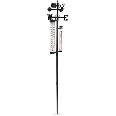 Relaxdays Wetterstation analog, Thermometer, Regenmesser, Windmesser, Garten & Balkon, HxBxT: 145 x 24 x 24 cm, schwarz Relaxdays Wetterstation analog, Thermometer, Regenmesser, Windmesser, Garten & Balkon, HxBxT: 145 x 24 x 24 cm, schwarz