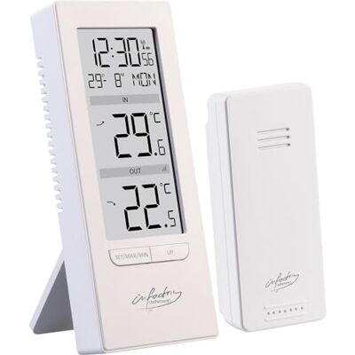 infactory Thermometer: Digitale Temperaturstation mit Innen-/Außenthermometer, Funkuhr, weiß (innen und außen Thermometer, mit Außensensor, Uhren) infactory Thermometer: Digitale Temperaturstation mit Innen-/Außenthermometer, Funkuhr, weiß (innen und außen Thermometer, mit Außensensor, Uhren)
