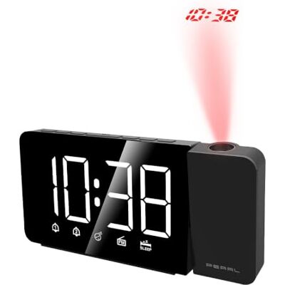 Pearl Dual Alarm Wecker: Projektions-Radiowecker mit 2 Weckzeiten, LED-Display, USB-C (LED Display Wecker, Radiouhren) Pearl Dual Alarm Wecker: Projektions-Radiowecker mit 2 Weckzeiten, LED-Display, USB-C (LED Display Wecker, Radiouhren)