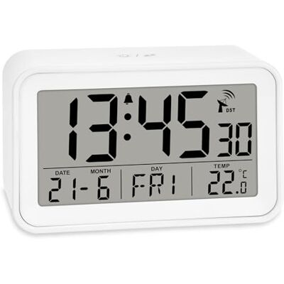 Ade Digitaler Funkwecker mit Licht Wecker mit Temperaturanzeige und Kalender kompakter Reisewecker hübsches matt weißes Gehäuse mit Batterie Ade Digitaler Funkwecker mit Licht Wecker mit Temperaturanzeige und Kalender kompakter Reisewecker hübsches matt weißes Gehäuse mit Batterie