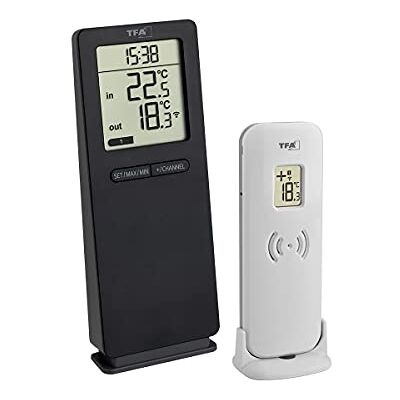 TFA Dostmann Logoneo Thermometer innen/aussen, 30.3071.01, mit Außensender, optional auf 3 Sender erweiterbar, inkl Uhr, schwarz TFA Dostmann Logoneo Thermometer innen/aussen, 30.3071.01, mit Außensender, optional auf 3 Sender erweiterbar, inkl Uhr, schwarz