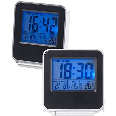 Pearl Uhr mit Thermometer: 2er-Set Kompakte digital Reisewecker, Thermometer, Kalender (Digitaluhr mit, Mini Uhr Digital, LED) Pearl Uhr mit Thermometer: 2er-Set Kompakte digital Reisewecker, Thermometer, Kalender (Digitaluhr mit, Mini Uhr Digital, LED)