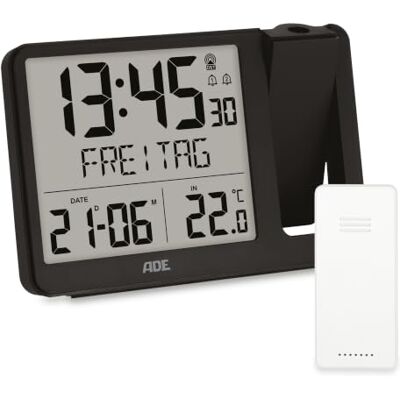 Ade Digitaler Funkwecker mit Projektion und Außensensor Projektionswecker mit 2 Weckzeiten Uhr mit Temperaturanzeige, Datum und Wochentag inkl. Netzkabel schwarz Ade Digitaler Funkwecker mit Projektion und Außensensor Projektionswecker mit 2 Weckzeiten Uhr mit Temperaturanzeige, Datum und Wochentag inkl. Netzkabel schwarz