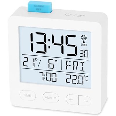 Ade Funkwecker digital mit Batterie Funkuhr mit Licht Uhr mit Temperaturanzeige Reisewecker mit Thermometer und Datumsanzeige weiß Ade Funkwecker digital mit Batterie Funkuhr mit Licht Uhr mit Temperaturanzeige Reisewecker mit Thermometer und Datumsanzeige weiß