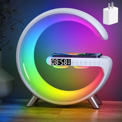 WEKEFON Smart LED Tisch Nachttischlampe mit Bluetooth Lautsprecher & App Steuerung, 15W Fast Wireless Ladestation Dock, Sonnenaufgang Wecker, Cool Nachtlicht, für Schlafzimmer, Wohnkultur, Geburtstag WEKEFON Smart LED Tisch Nachttischlampe mit Bluetooth Lautsprecher & App Steuerung, 15W Fast Wireless Ladestation Dock, Sonnenaufgang Wecker, Cool Nachtlicht, für Schlafzimmer, Wohnkultur, Geburtstag