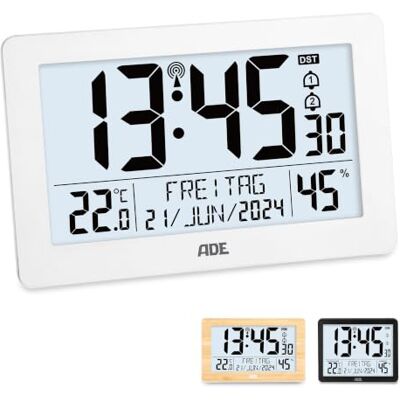 Ade Digitale XL-Funkuhr mit sehr großen Ziffern Tischuhr mit 2 Weckzeiten und Beleuchtung Thermometer & Hygrometer batteriebetrieben Uhr zum Hinstellen schmaler weißer Rahmen Ade Digitale XL-Funkuhr mit sehr großen Ziffern Tischuhr mit 2 Weckzeiten und Beleuchtung Thermometer & Hygrometer batteriebetrieben Uhr zum Hinstellen schmaler weißer Rahmen