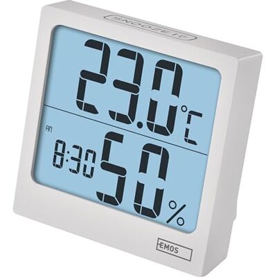 Emos Digitales Thermometer und Hygrometer tragbares Thermo-Hygrometer Raumluftüberwachung Innenthermometer mit Innenluftfeuchtigkeit-Anzeige, Uhrzeit, Wecker mit Snooze und Kalender weiß Emos Digitales Thermometer und Hygrometer tragbares Thermo-Hygrometer Raumluftüberwachung Innenthermometer mit Innenluftfeuchtigkeit-Anzeige, Uhrzeit, Wecker mit Snooze und Kalender weiß