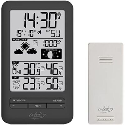 infactory Digitale Wetterstation: Funk-Wetterstation mit Außensensor, Prognose, Luftdruck und Mondphase (Innen Außen, Luftdruckmesser, Wand) infactory Digitale Wetterstation: Funk-Wetterstation mit Außensensor, Prognose, Luftdruck und Mondphase (Innen Außen, Luftdruckmesser, Wand)
